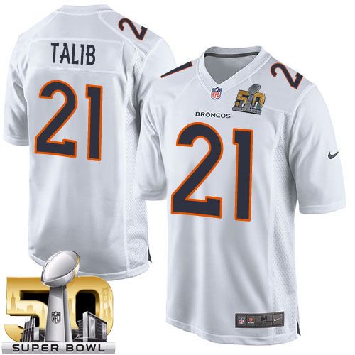 Nike Broncos #21 Aqib Talib White Super Bowl 50 Men's Stitched NFL Game Event Jersey - Click Image to Close